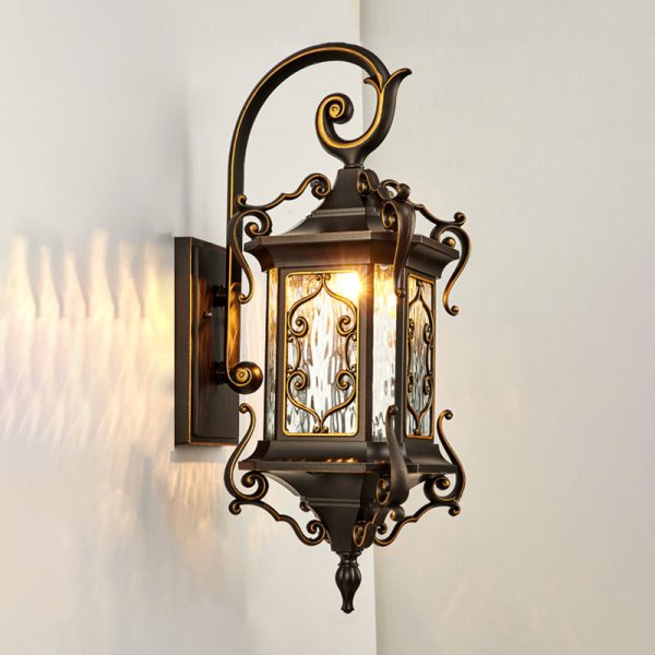 Traditional European Aluminum Arc Carving Frame Water Ripple Glass 1-Light Outdoor Waterproof Wall Sconce Lamp For Garden - Image 12