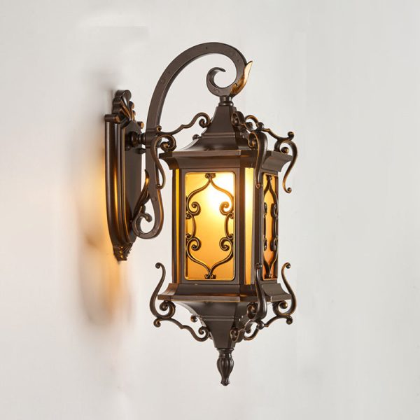 Traditional European Aluminum Arc Carving Frame Water Ripple Glass 1-Light Outdoor Waterproof Wall Sconce Lamp For Garden - Image 13