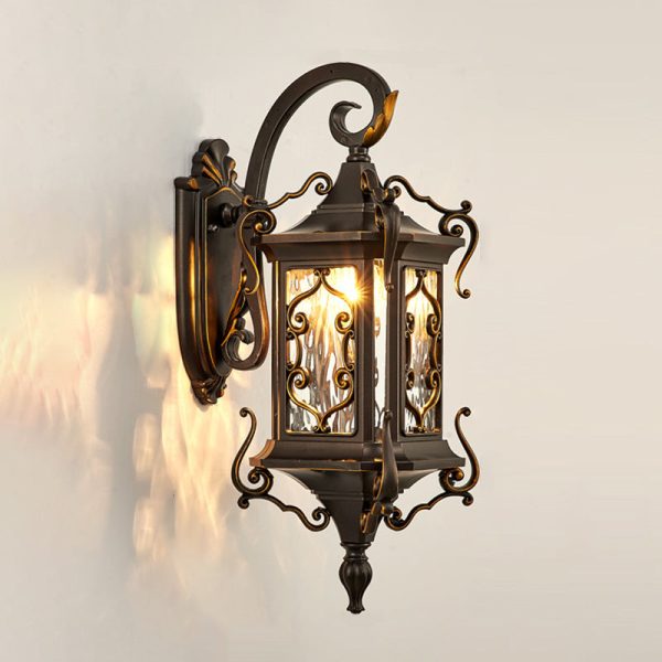 Traditional European Aluminum Arc Carving Frame Water Ripple Glass 1-Light Outdoor Waterproof Wall Sconce Lamp For Garden - Image 14