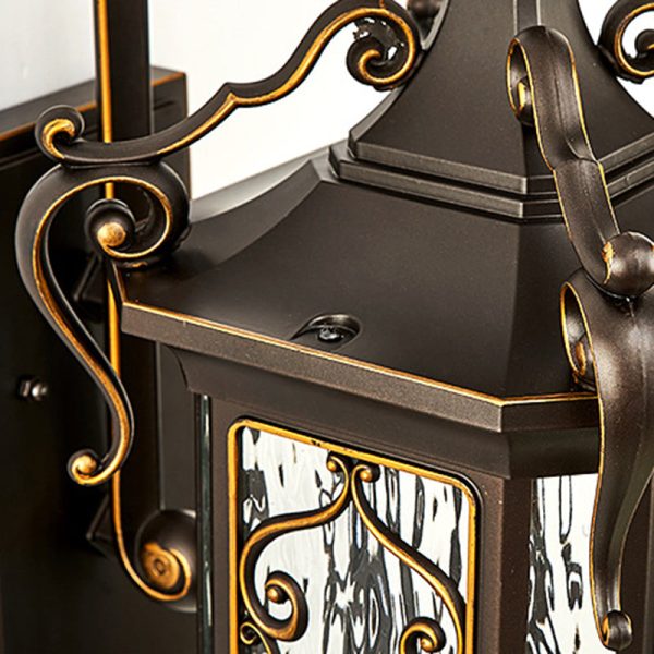 Traditional European Aluminum Arc Carving Frame Water Ripple Glass 1-Light Outdoor Waterproof Wall Sconce Lamp For Garden - Image 6