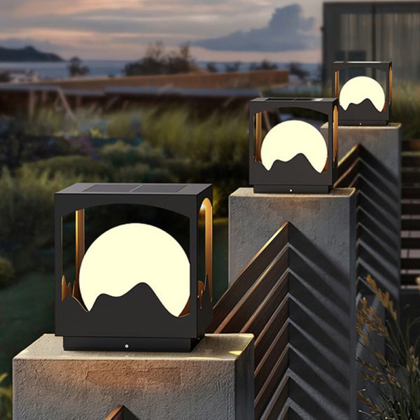 Modern Art Deco Solar Waterproof Square Orb PE Stainless Steel LED Outdoor Light For Outdoor - Image 15