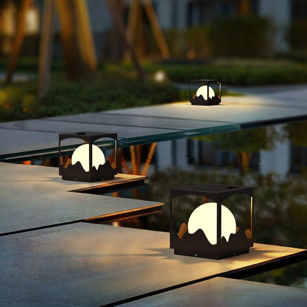 Modern Art Deco Solar Waterproof Square Orb PE Stainless Steel LED Outdoor Light For Outdoor - Image 2
