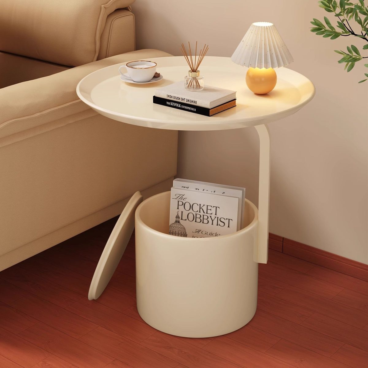 Modern Minimalist Cream Round Cylinder Iron Side Table 1-Storage For Living Room - Image 12