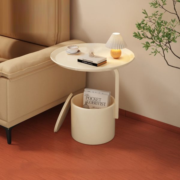 Modern Minimalist Cream Round Cylinder Iron Side Table 1-Storage For Living Room - Image 3