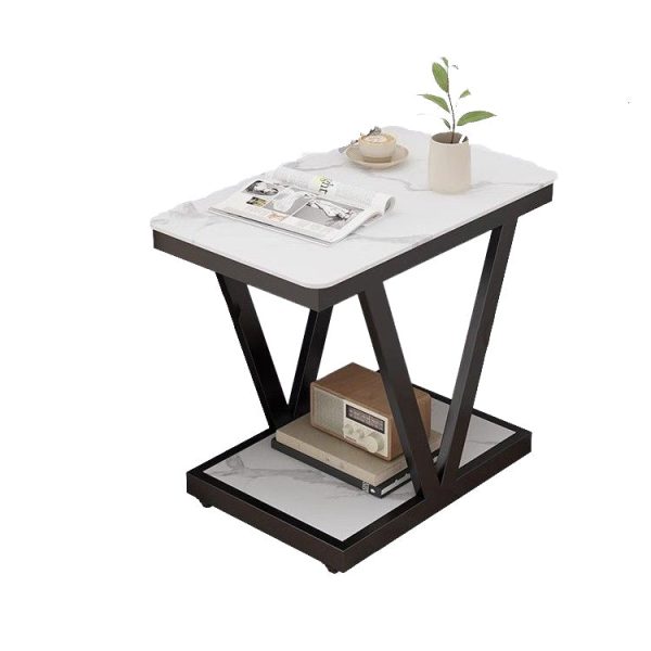 Contemporary Nordic Rectangular Marble Slab Carbon Steel Coffee Table 2- Tier For Living Room - Image 17