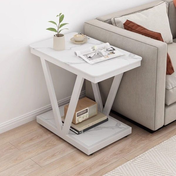 Contemporary Nordic Rectangular Marble Slab Carbon Steel Coffee Table 2- Tier For Living Room - Image 11