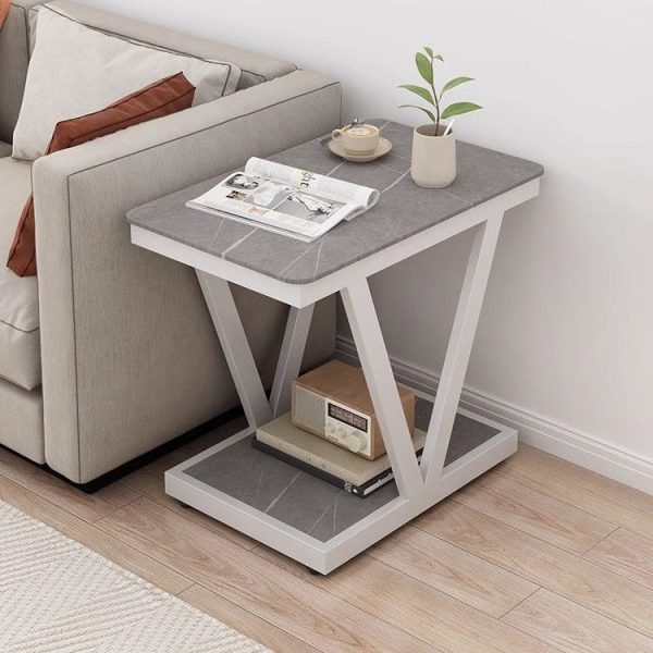Contemporary Nordic Rectangular Marble Slab Carbon Steel Coffee Table 2- Tier For Living Room - Image 13