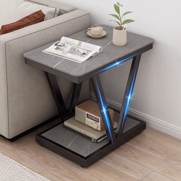 Contemporary Nordic Rectangular Marble Slab Carbon Steel Coffee Table 2- Tier For Living Room - Image 15
