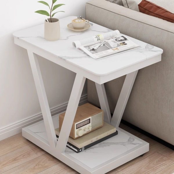 Contemporary Nordic Rectangular Marble Slab Carbon Steel Coffee Table 2- Tier For Living Room - Image 9