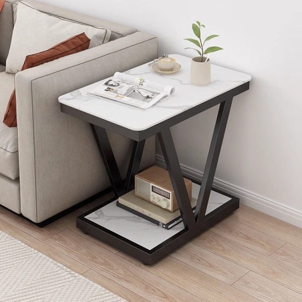 Contemporary Nordic Rectangular Marble Slab Carbon Steel Coffee Table 2- Tier For Living Room - Image 16