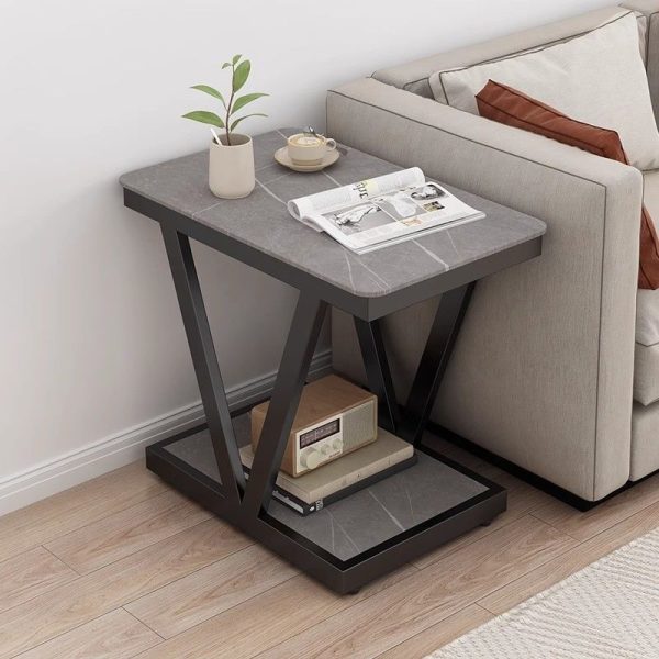 Contemporary Nordic Rectangular Marble Slab Carbon Steel Coffee Table 2- Tier For Living Room - Image 2