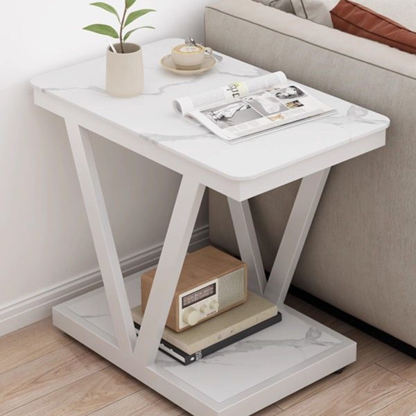 Contemporary Nordic Rectangular Marble Slab Carbon Steel Coffee Table 2- Tier For Living Room - Image 3