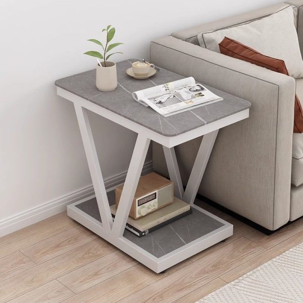 Contemporary Nordic Rectangular Marble Slab Carbon Steel Coffee Table 2- Tier For Living Room - Image 10