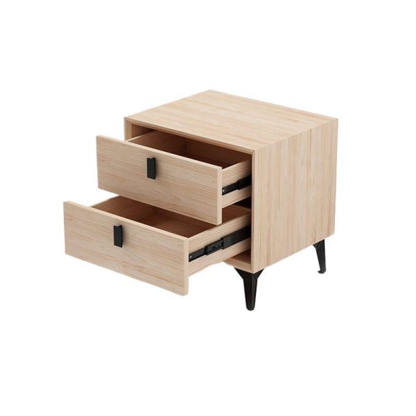 Contemporary Scandinavian Rectangular Leather Solid Wood Nightstand 2-Drawer For Bedroom - Image 17