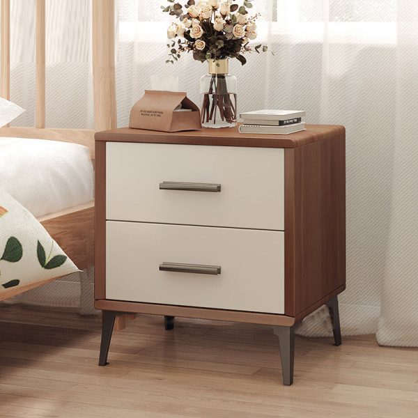 Contemporary Nordic Rectangular Tabletop Solid Wood Nightstand 2-Drawer For Bedroom - Image 8