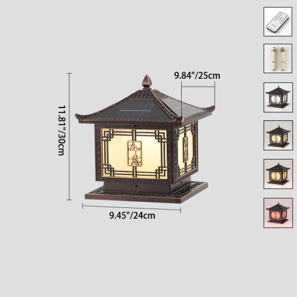 Traditional Chinese Square Patio Ruyi Solar Waterproof Glass Aluminum LED Outdoor Light For Garden - Image 4