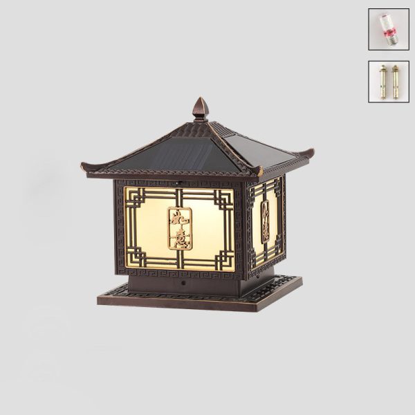 Traditional Chinese Square Patio Ruyi Solar Waterproof Glass Aluminum LED Outdoor Light For Garden - Image 28