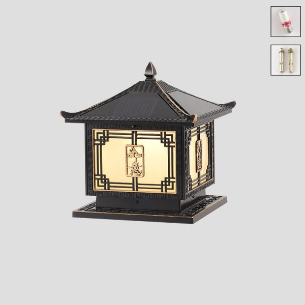 Traditional Chinese Square Patio Ruyi Solar Waterproof Glass Aluminum LED Outdoor Light For Garden - Image 34