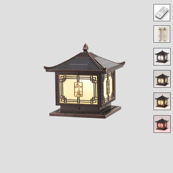 Traditional Chinese Square Patio Ruyi Solar Waterproof Glass Aluminum LED Outdoor Light For Garden - Image 24