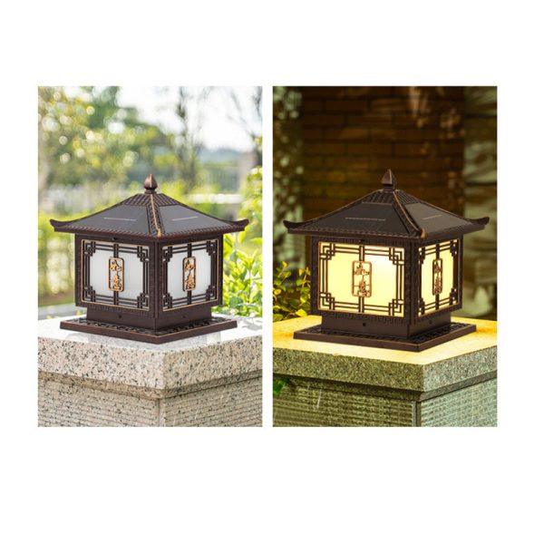 Traditional Chinese Square Patio Ruyi Solar Waterproof Glass Aluminum LED Outdoor Light For Garden - Image 22