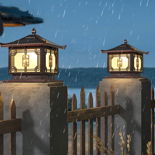 Traditional Chinese Square Patio Ruyi Solar Waterproof Glass Aluminum LED Outdoor Light For Garden - Image 13