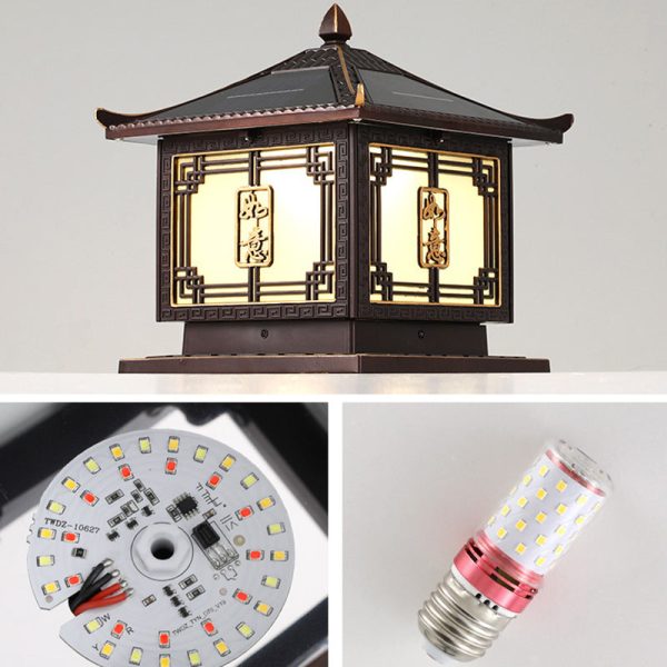 Traditional Chinese Square Patio Ruyi Solar Waterproof Glass Aluminum LED Outdoor Light For Garden - Image 11