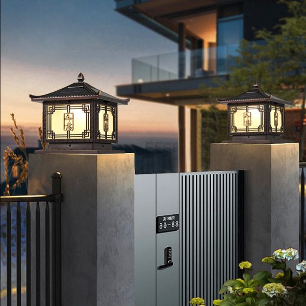 Traditional Chinese Square Patio Ruyi Solar Waterproof Glass Aluminum LED Outdoor Light For Garden - Image 15