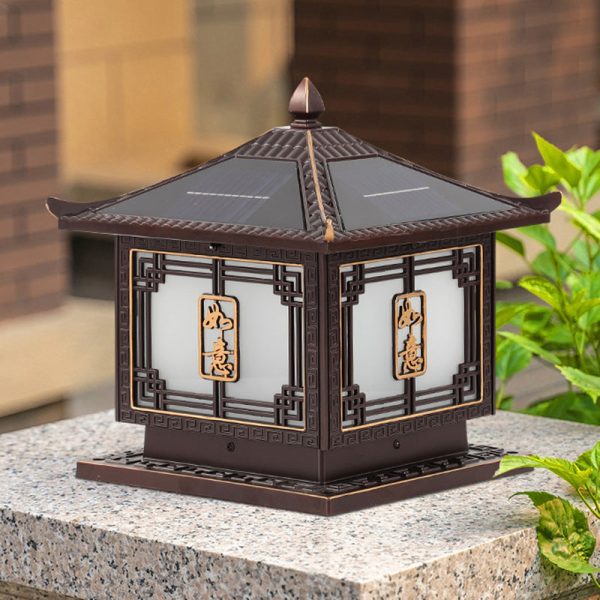 Traditional Chinese Square Patio Ruyi Solar Waterproof Glass Aluminum LED Outdoor Light For Garden - Image 21