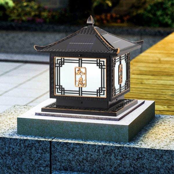 Traditional Chinese Square Patio Ruyi Solar Waterproof Glass Aluminum LED Outdoor Light For Garden - Image 20