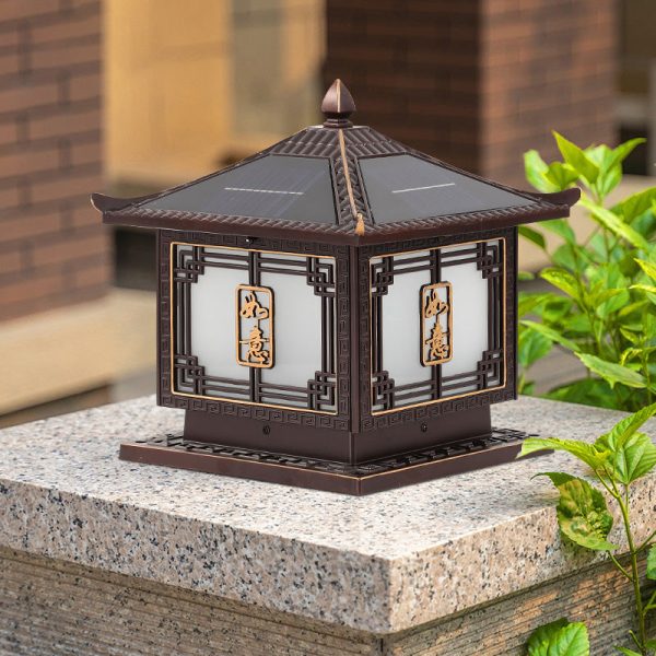 Traditional Chinese Square Patio Ruyi Solar Waterproof Glass Aluminum LED Outdoor Light For Garden - Image 17
