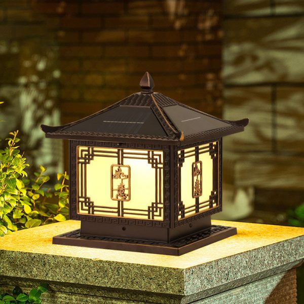 Traditional Chinese Square Patio Ruyi Solar Waterproof Glass Aluminum LED Outdoor Light For Garden - Image 3