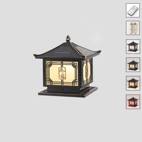 Traditional Chinese Square Patio Ruyi Solar Waterproof Glass Aluminum LED Outdoor Light For Garden - Image 26
