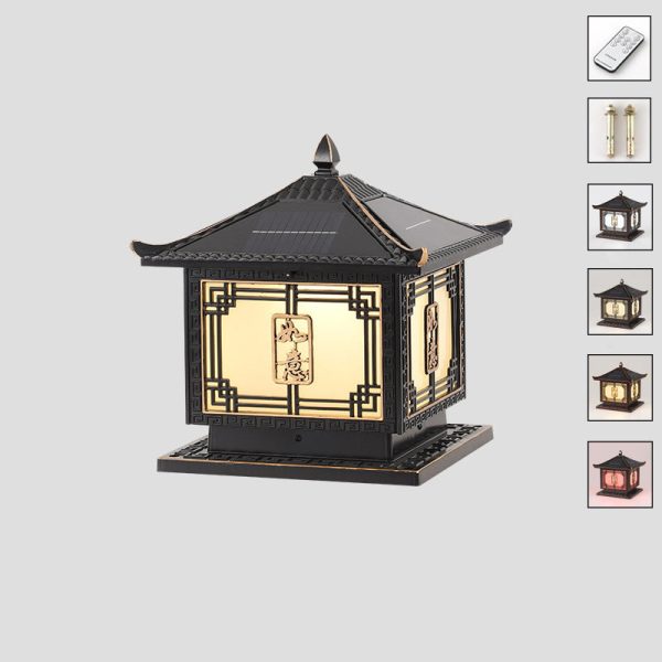 Traditional Chinese Square Patio Ruyi Solar Waterproof Glass Aluminum LED Outdoor Light For Garden - Image 32