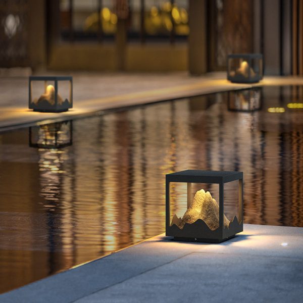 Modern Art Deco Square Mountain Glow Solar Waterproof PC Stainless Steel LED Outdoor Light For Garden - Image 17