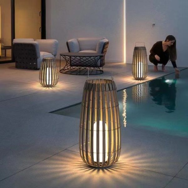 Traditional Chinese Tote Lantern Waterproof Rattan Iron LED Outdoor Light For Garden - Image 2
