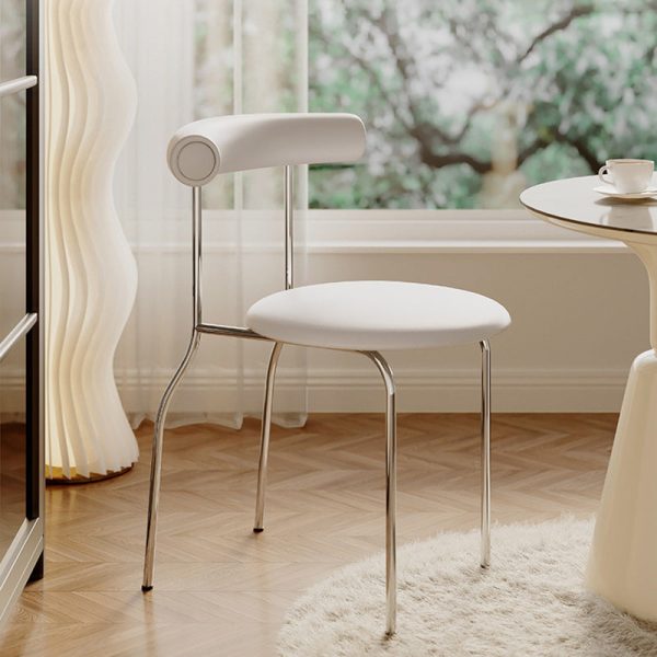 Modern Minimalist Round Curved Column Leather Metal Dining Chair Backrest For Dining Room - Image 9