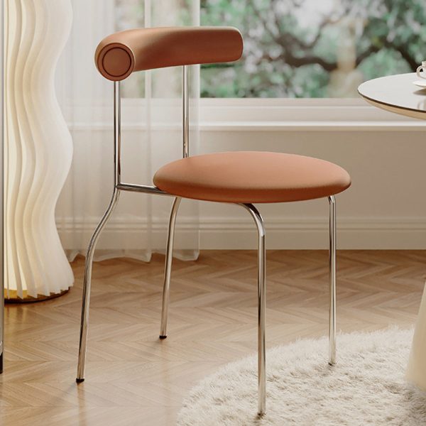 Modern Minimalist Round Curved Column Leather Metal Dining Chair Backrest For Dining Room - Image 2