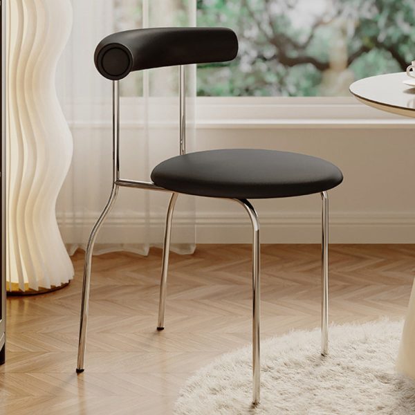 Modern Minimalist Round Curved Column Leather Metal Dining Chair Backrest For Dining Room - Image 3