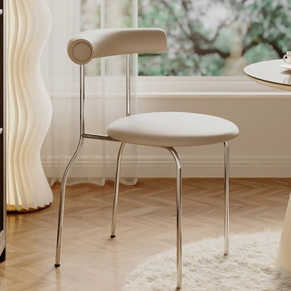 Modern Minimalist Round Curved Column Leather Metal Dining Chair Backrest For Dining Room - Image 10