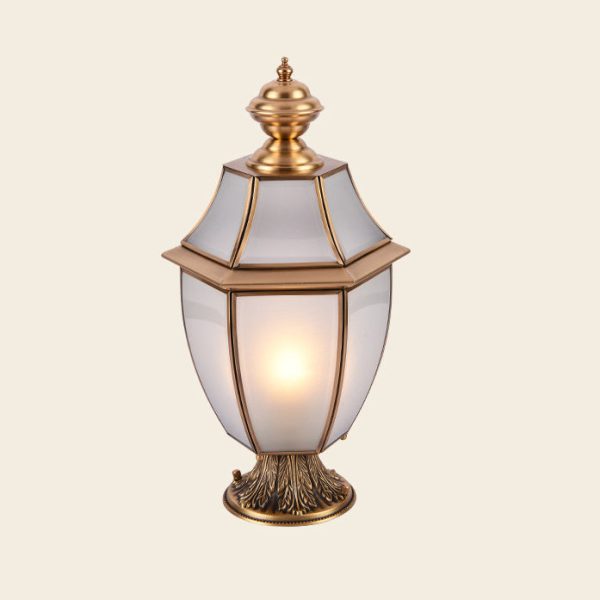 Contemporary Scandinavian Hexagonal Bell Glass Brass 1-Light Outdoor Light For Outdoor Patio - Image 26