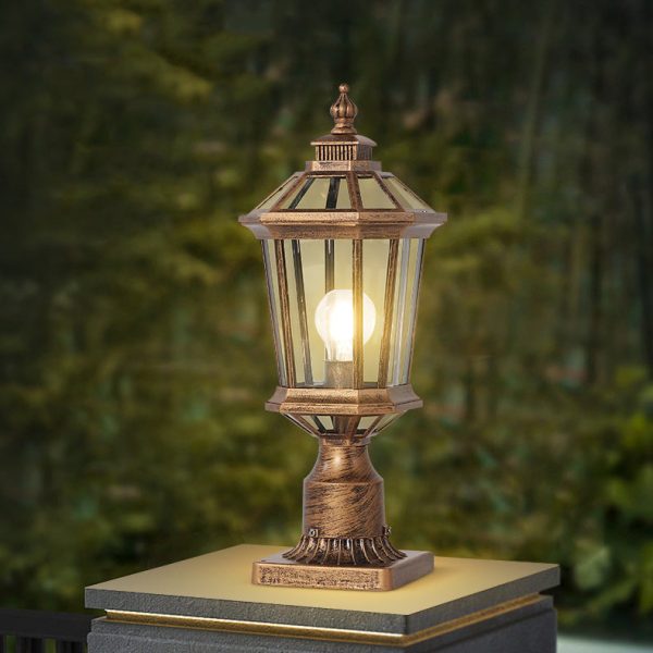 Traditional Vintage Octagonal Square Curved Linear Glass Aluminum 1-Light Outdoor Light For Garden - Image 7