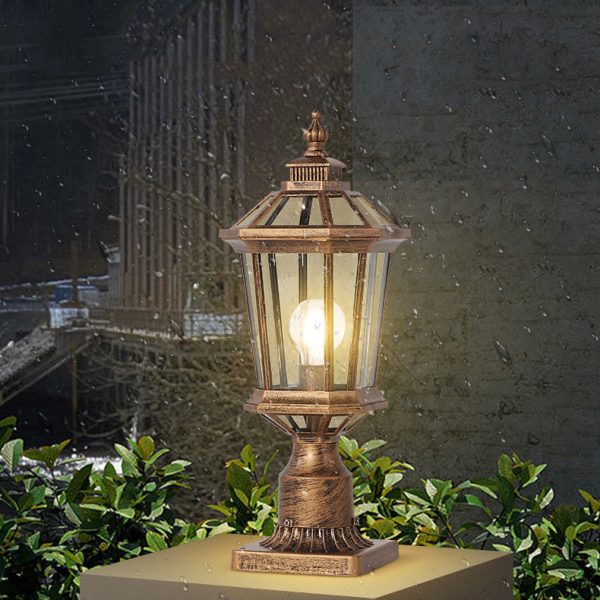 Traditional Vintage Octagonal Square Curved Linear Glass Aluminum 1-Light Outdoor Light For Garden