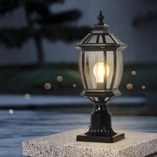 Traditional Vintage Octagonal Square Curved Linear Glass Aluminum 1-Light Outdoor Light For Garden - Image 8