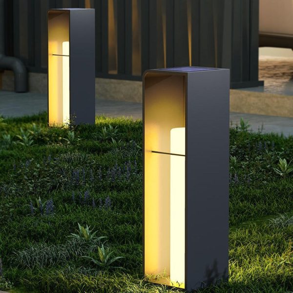 Modern Minimalist Rectangle Cylinder Solar Waterproof PE Hardware LED Outdoor Light For Garden