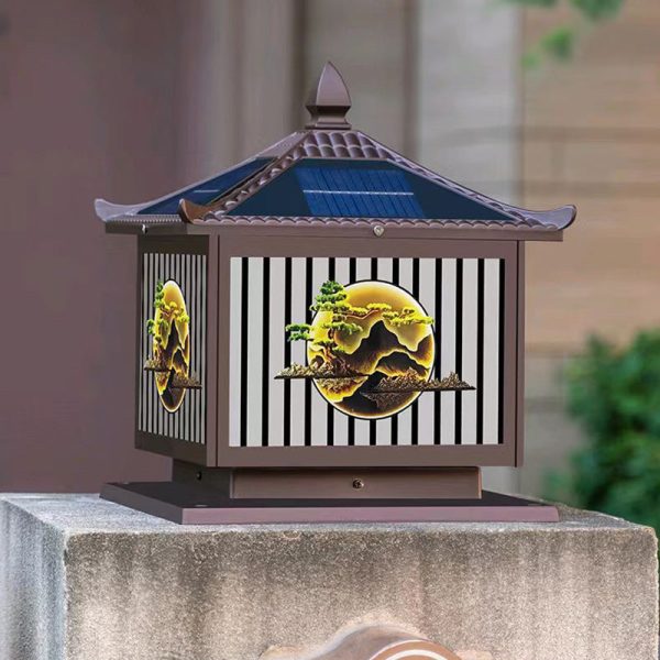 Traditional Chinese Solar Waterproof Aluminum PC Glass Pine Tree Square Cylinder LED Landscape Lighting Outdoor Light For Outdoor Patio - Image 4