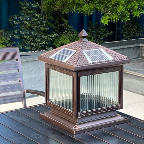 Traditional Chinese Solar Waterproof Aluminum Acrylic Glass Cylinder Lantern LED Landscape Lighting Outdoor Light For Garden - Image 11