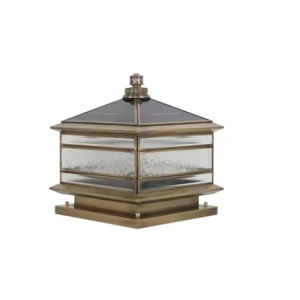 Traditional Chinese Solar Waterproof Copper Frosted Glass Pointed Cylinder Square LED Landscape Lighting Outdoor Light For Outdoor Patio - Image 13