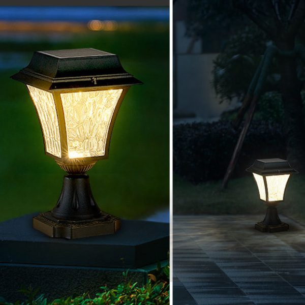 Contemporary Retro Solar Waterproof Aluminum Glass Ripple Cylinder LED Outdoor Light Landscape Lighting For Garden - Image 11