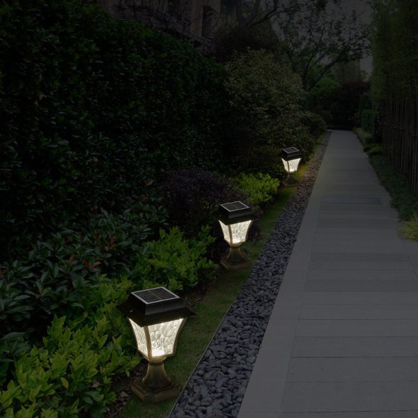 Contemporary Retro Solar Waterproof Aluminum Glass Ripple Cylinder LED Outdoor Light Landscape Lighting For Garden - Image 3