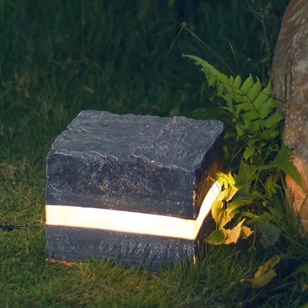 Contemporary Creative Solar Waterproof Resin Glass Fiber Simulated Stone Stripe Cube LED Outdoor Light Landscape Lighting For Garden - Image 4